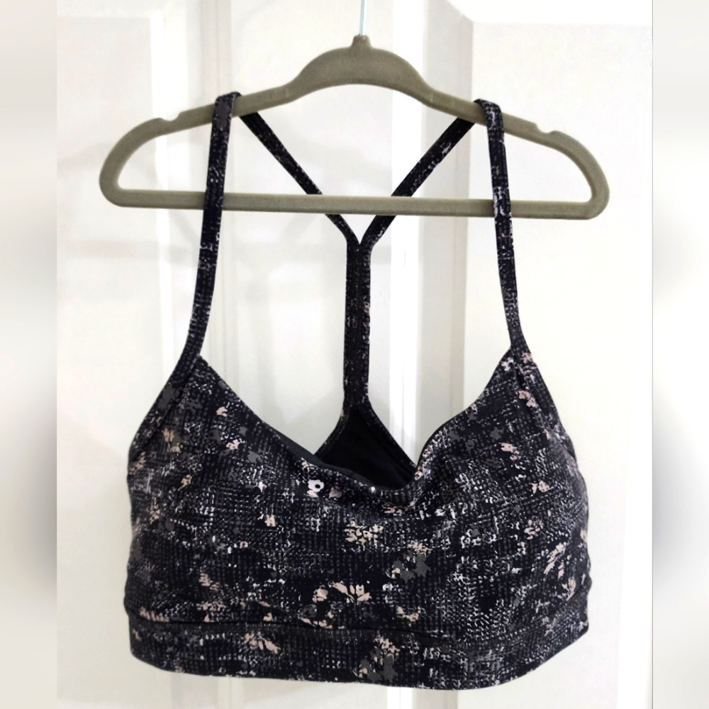 lululemon athletica Black and Light Pink Speckled Strappy Sports Bra